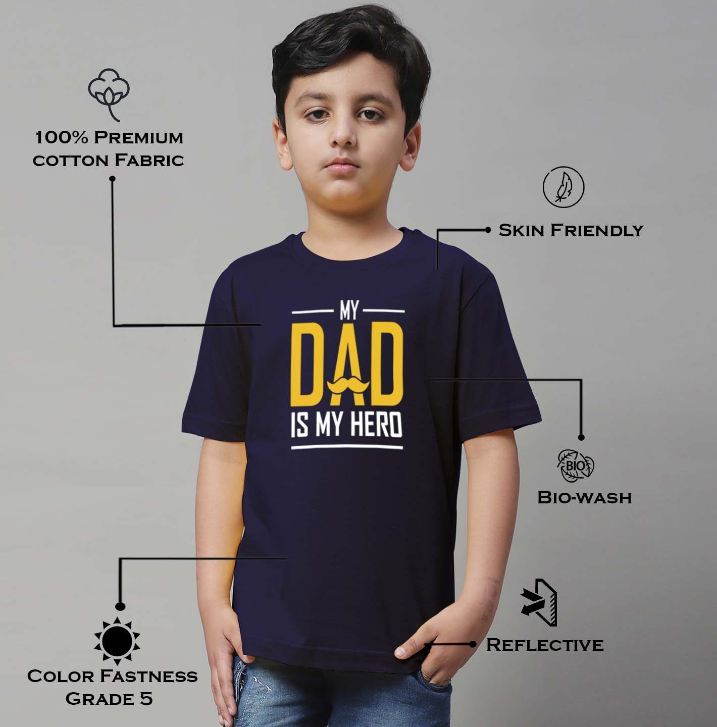 Boys My Dad Is My Hero Regular Fit Printed T-Shirt - Friskers