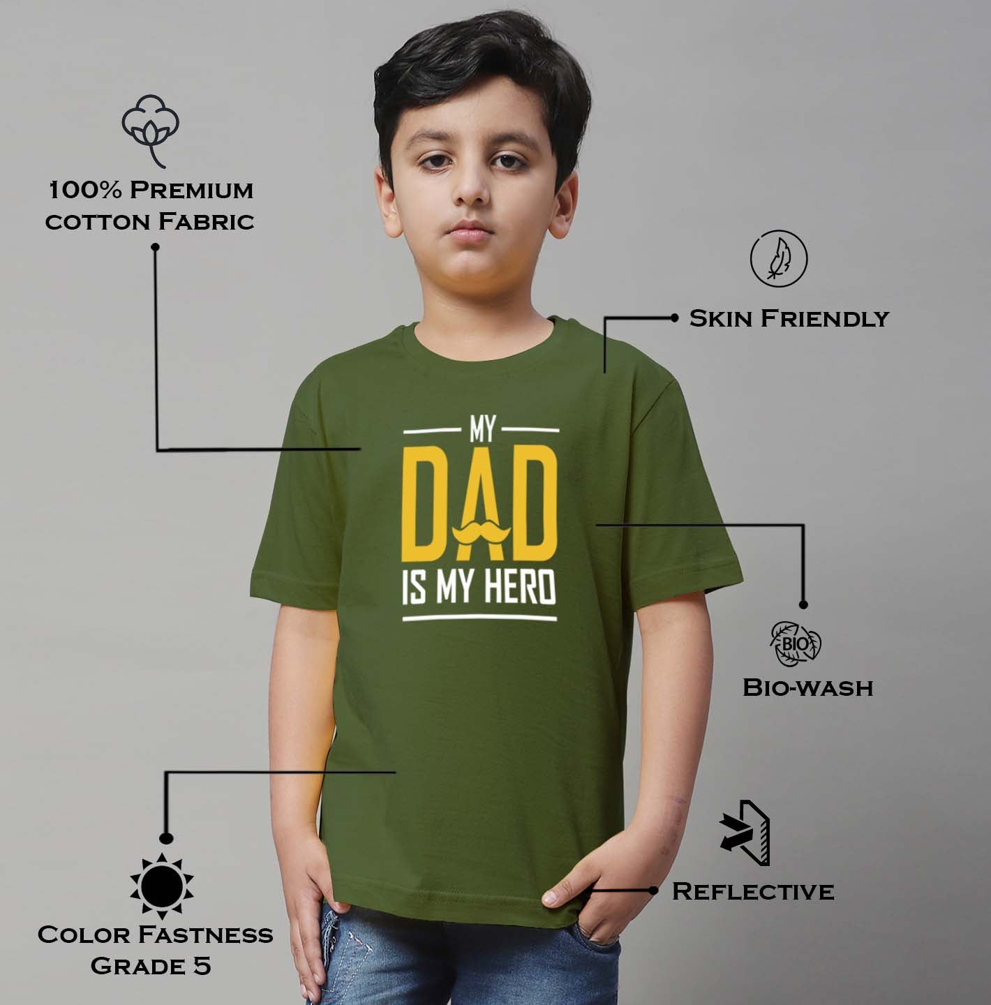 Boys My Dad Is My Hero Regular Fit Printed T-Shirt - Friskers
