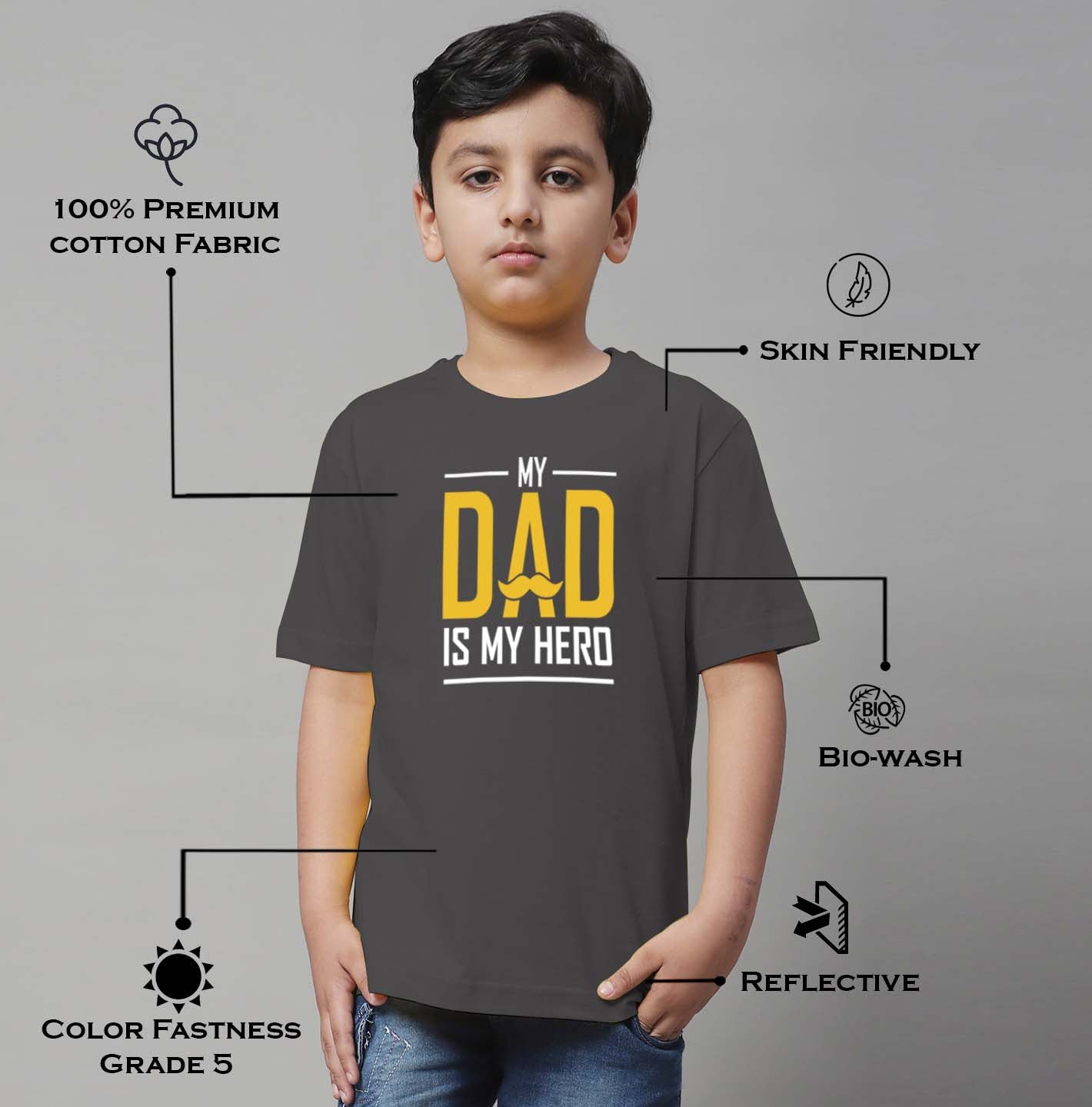 Boys My Dad Is My Hero Regular Fit Printed T-Shirt - Friskers