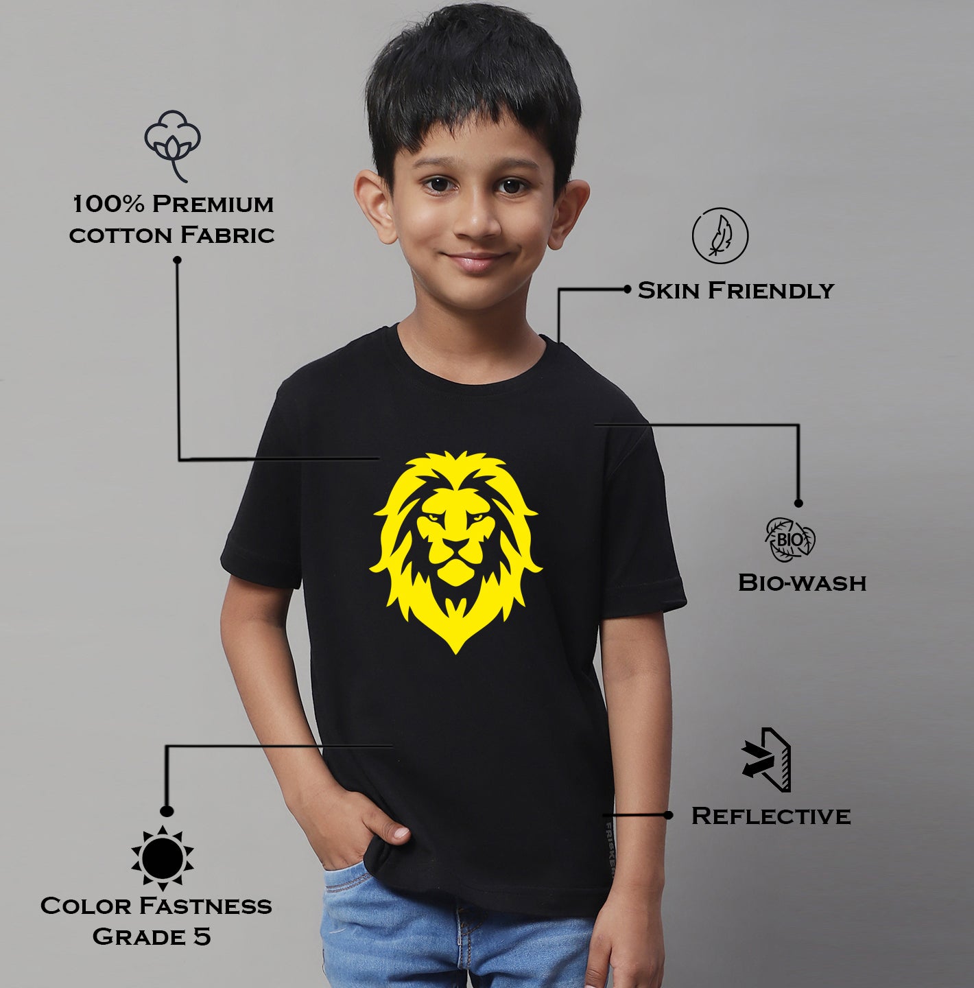 Boys Lion Regular Fit Printed T-Shirt - Friskers