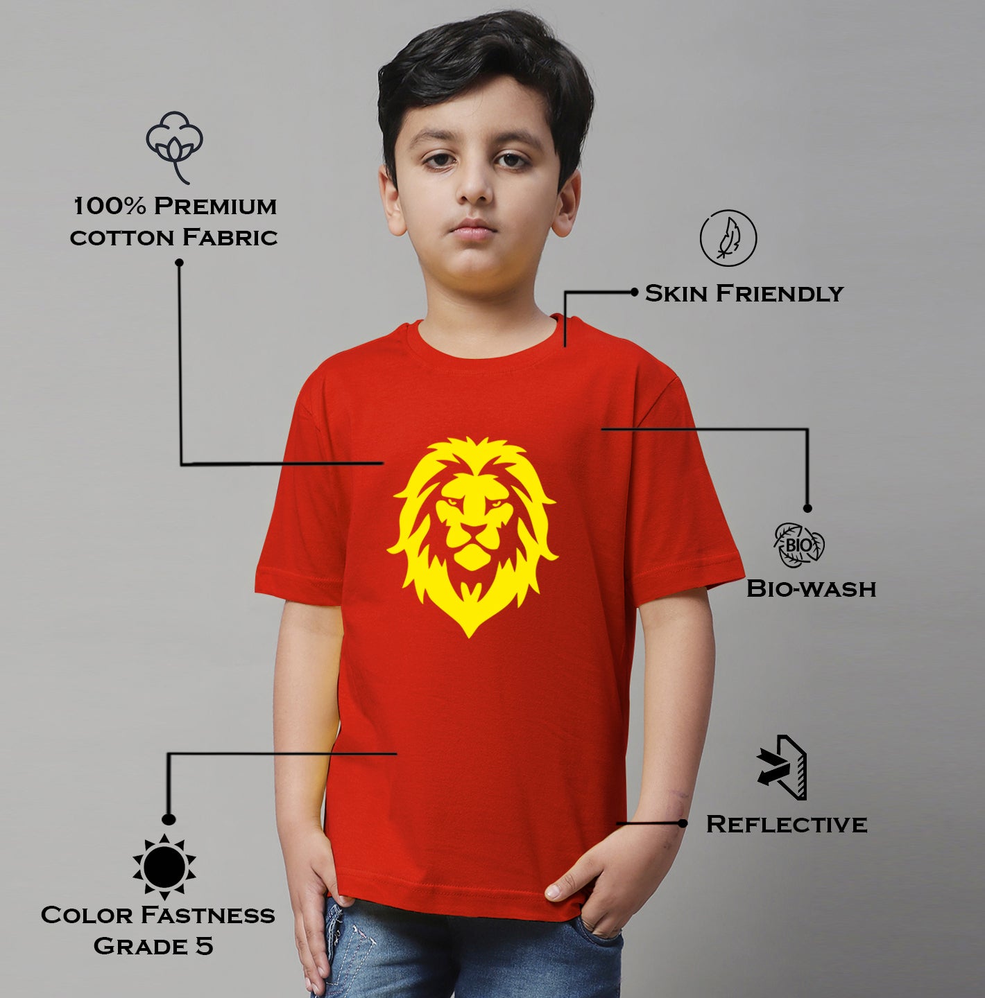 Boys Lion Regular Fit Printed T-Shirt - Friskers