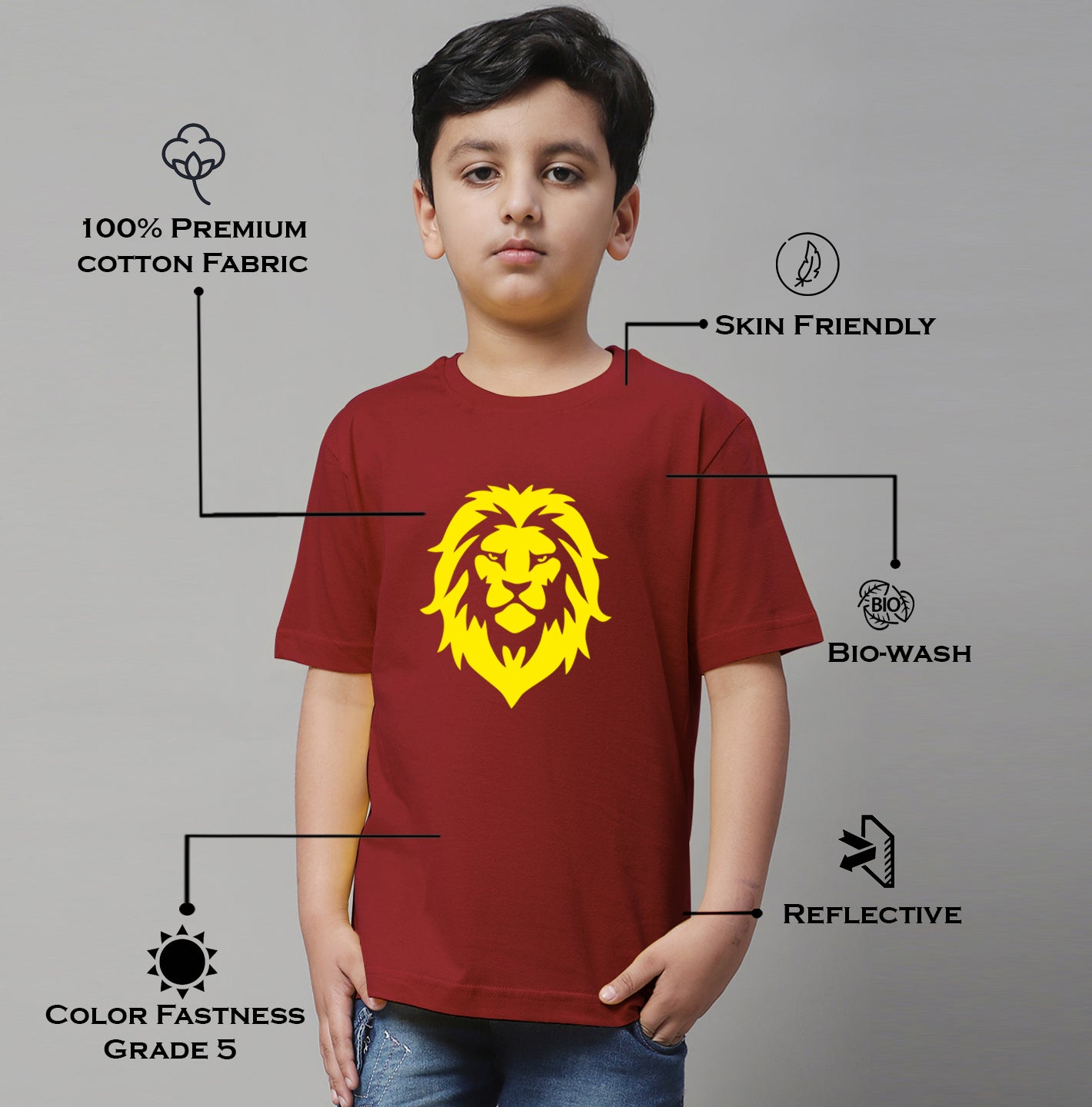 Boys Lion Regular Fit Printed T-Shirt - Friskers