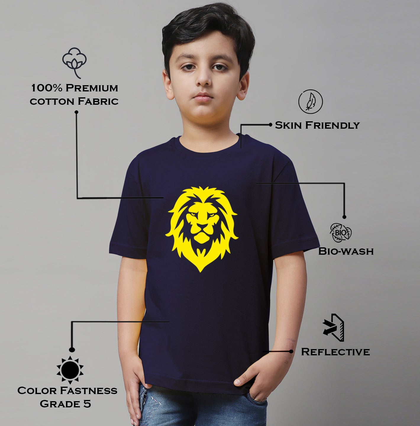 Boys Lion Regular Fit Printed T-Shirt - Friskers