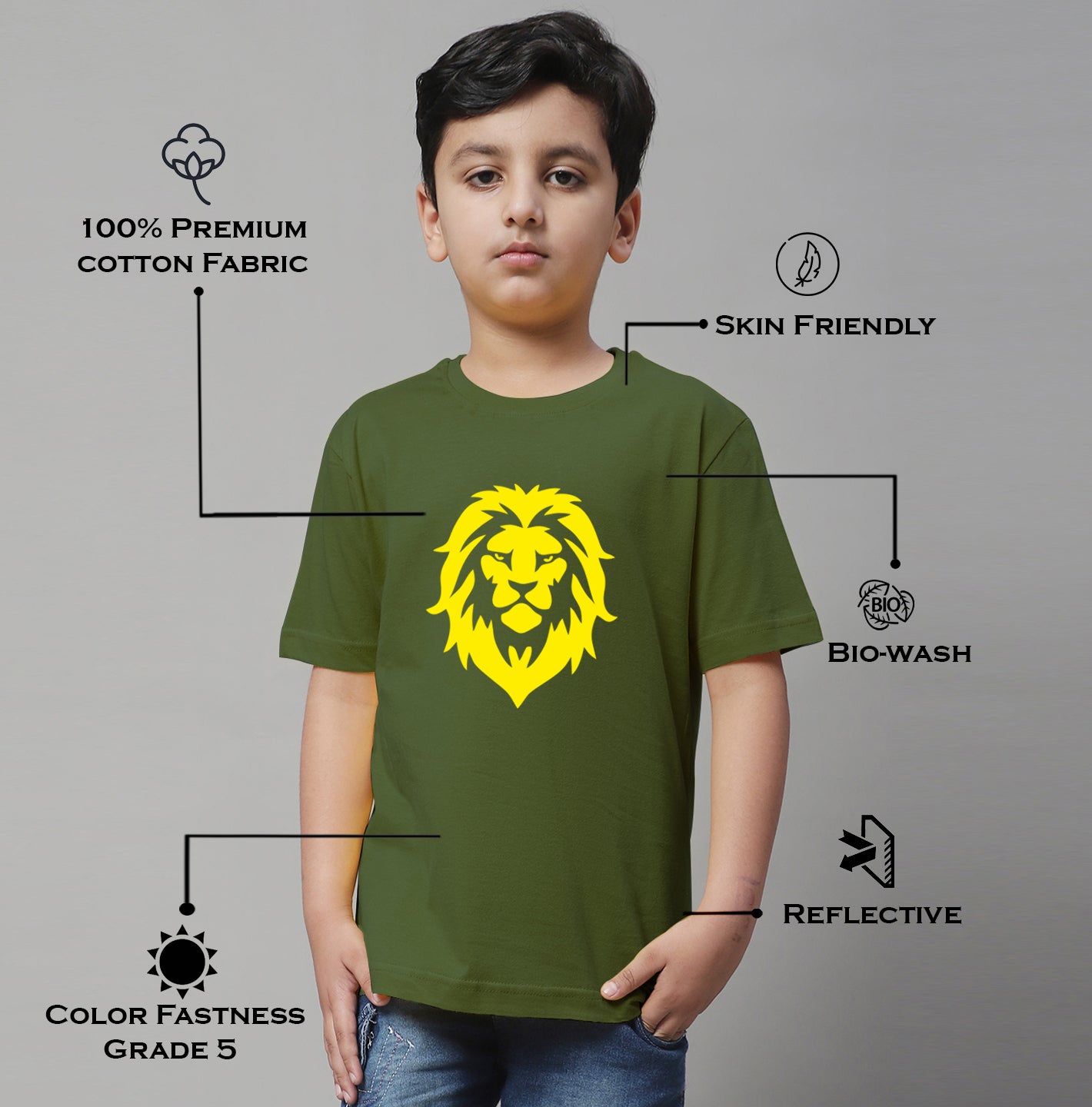 Boys Lion Regular Fit Printed T-Shirt - Friskers