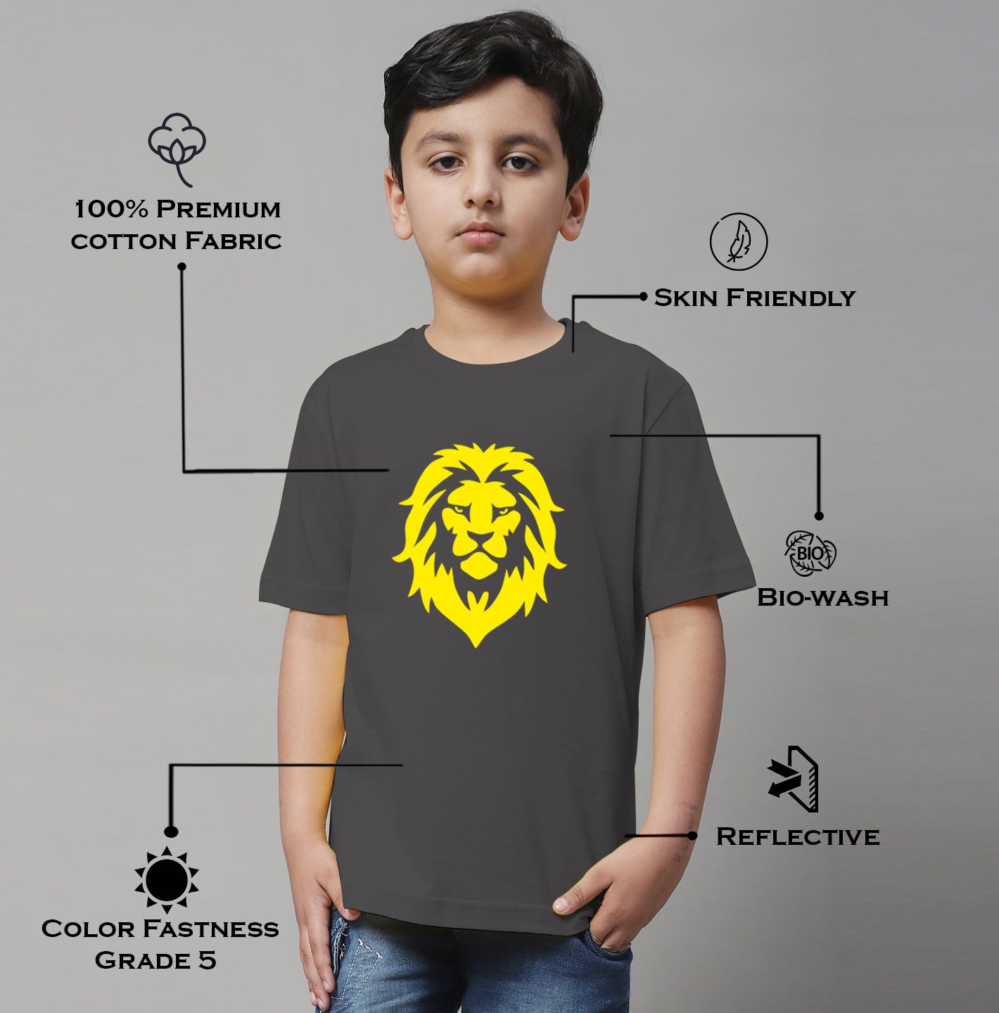 Boys Lion Regular Fit Printed T-Shirt - Friskers