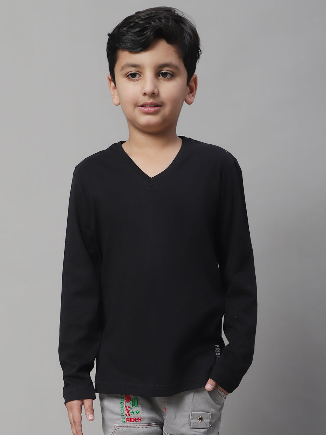 Classic Full Sleeves V-Neck Solid 7-12Y Kids T-Shirt - Friskers
