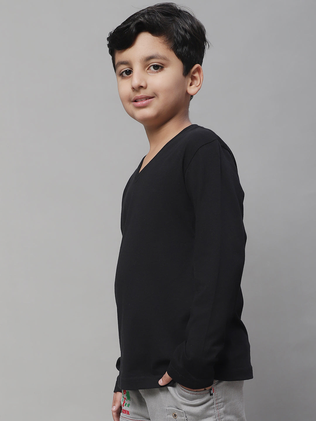 Classic Full Sleeves V-Neck Solid 7-12Y Kids T-Shirt - Friskers