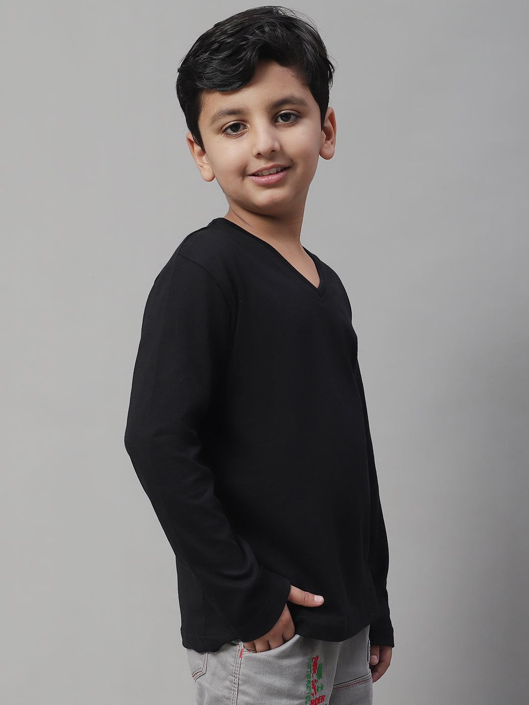 Classic Full Sleeves V-Neck Solid 7-12Y Kids T-Shirt - Friskers
