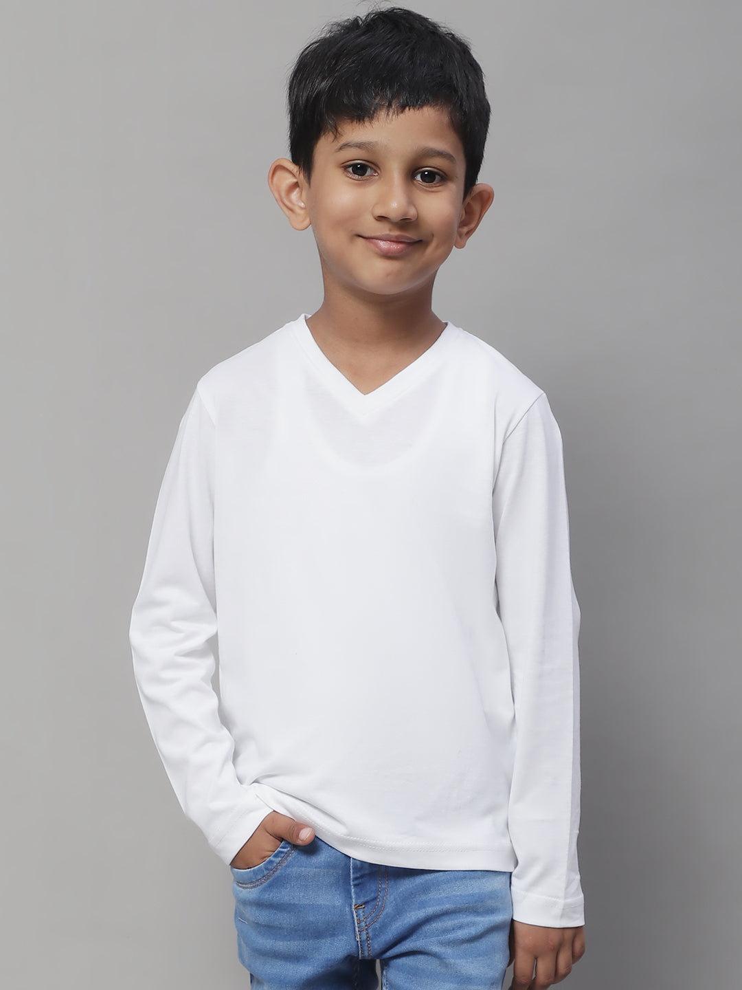 Classic Full Sleeves V-Neck Solid 2-7Y Kids T-Shirt - Friskers