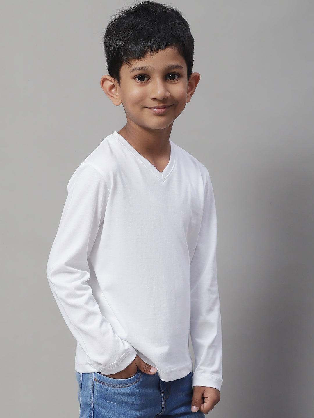 Classic Full Sleeves V-Neck Solid 2-7Y Kids T-Shirt - Friskers