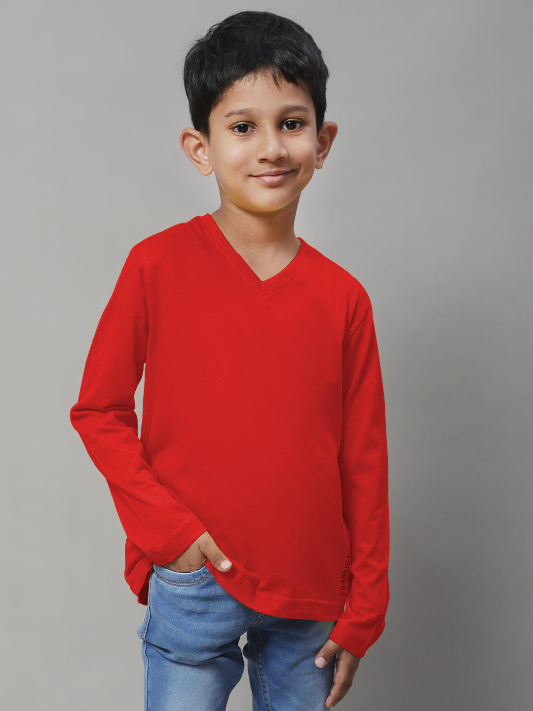 Classic Full Sleeves V-Neck Solid 2-7Y Kids T-Shirt - Friskers