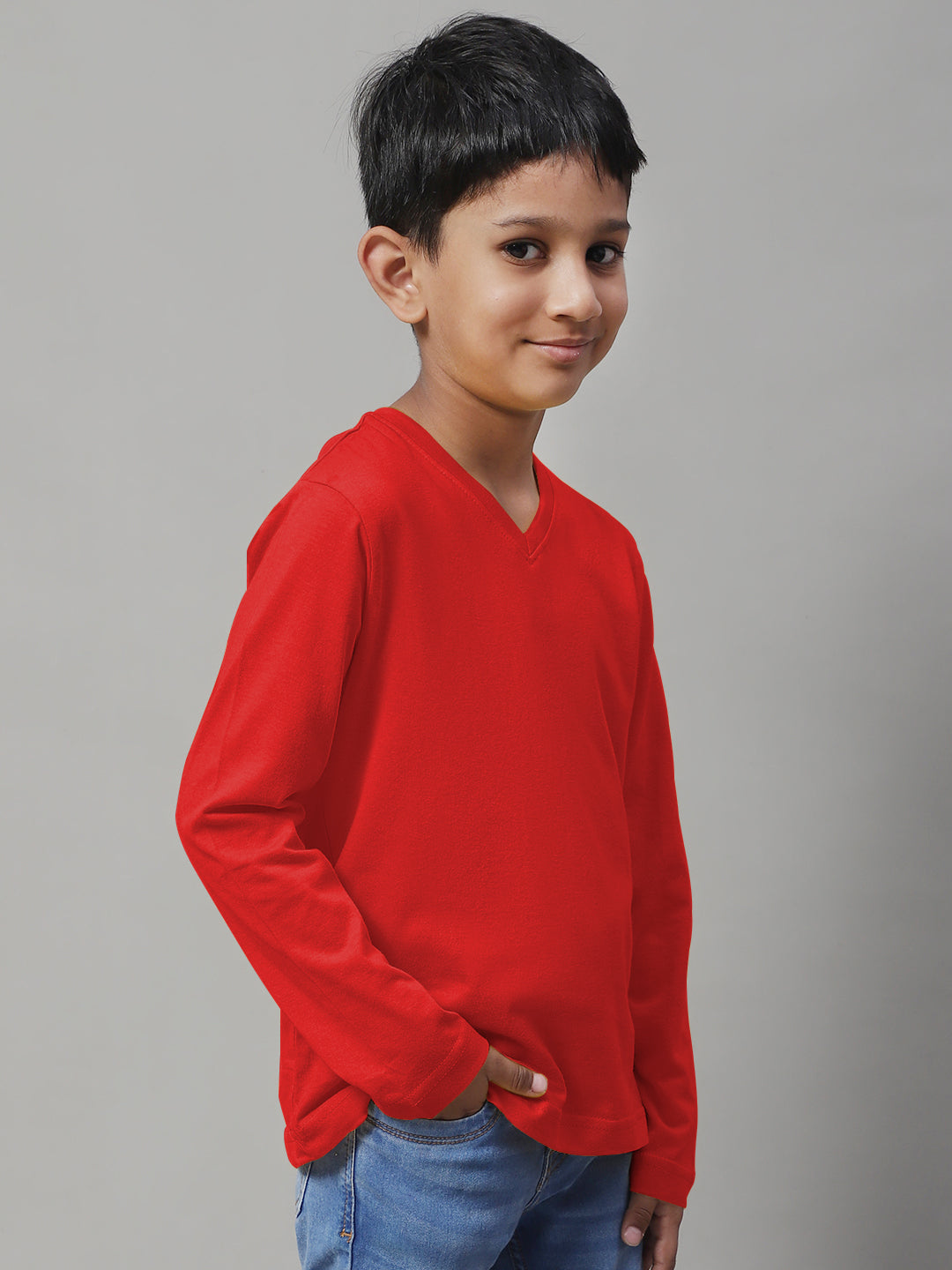 Classic Full Sleeves V-Neck Solid 7-12Y Kids T-Shirt - Friskers