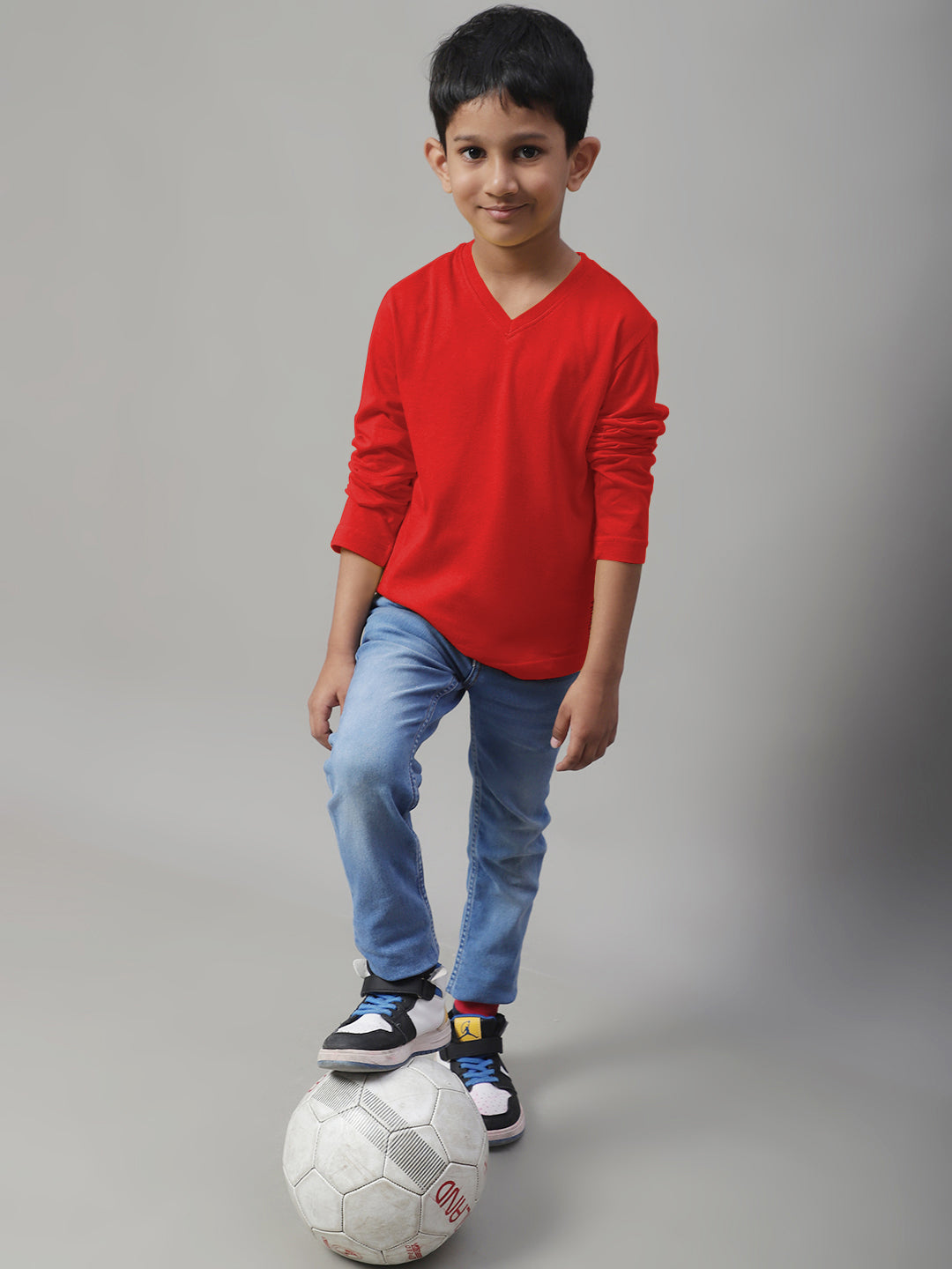Classic Full Sleeves V-Neck Solid 7-12Y Kids T-Shirt - Friskers