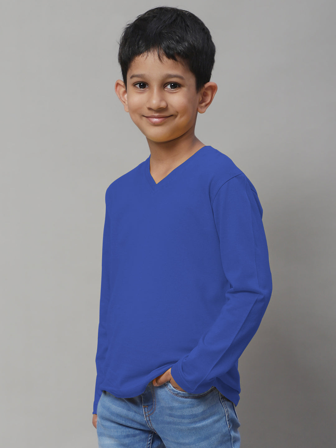 Classic Full Sleeves V-Neck Solid 7-12Y Kids T-Shirt - Friskers