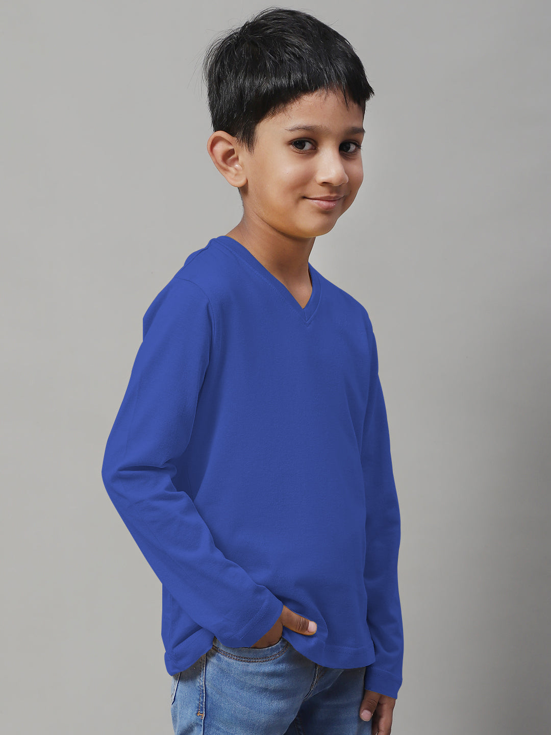 Classic Full Sleeves V-Neck Solid 7-12Y Kids T-Shirt - Friskers
