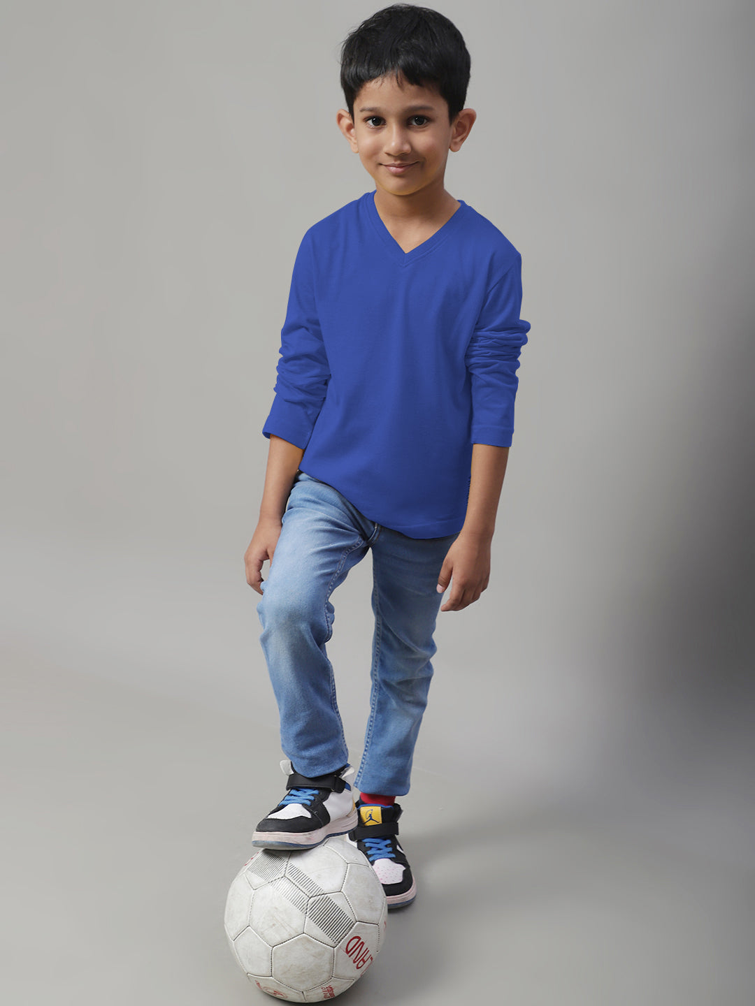 Classic Full Sleeves V-Neck Solid 7-12Y Kids T-Shirt - Friskers