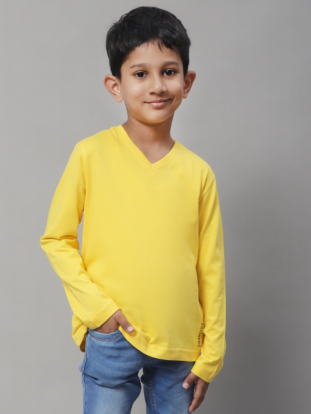 Classic Full Sleeves V-Neck Solid 2-7Y Kids T-Shirt - Friskers