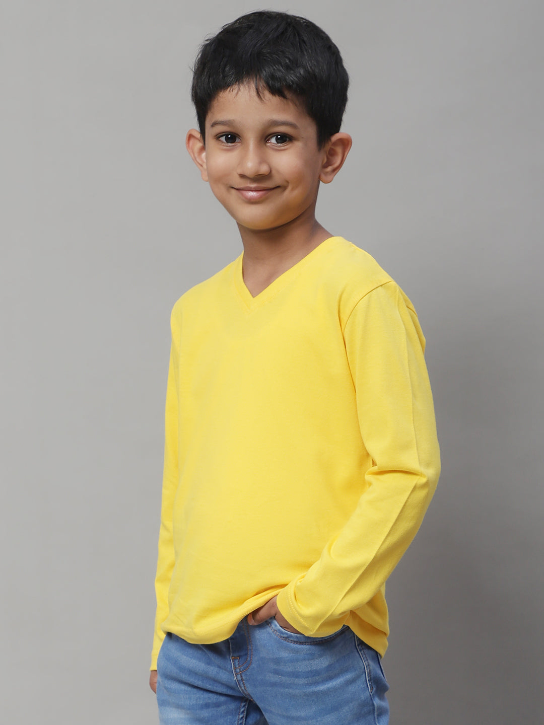 Classic Full Sleeves V-Neck Solid 7-12Y Kids T-Shirt - Friskers