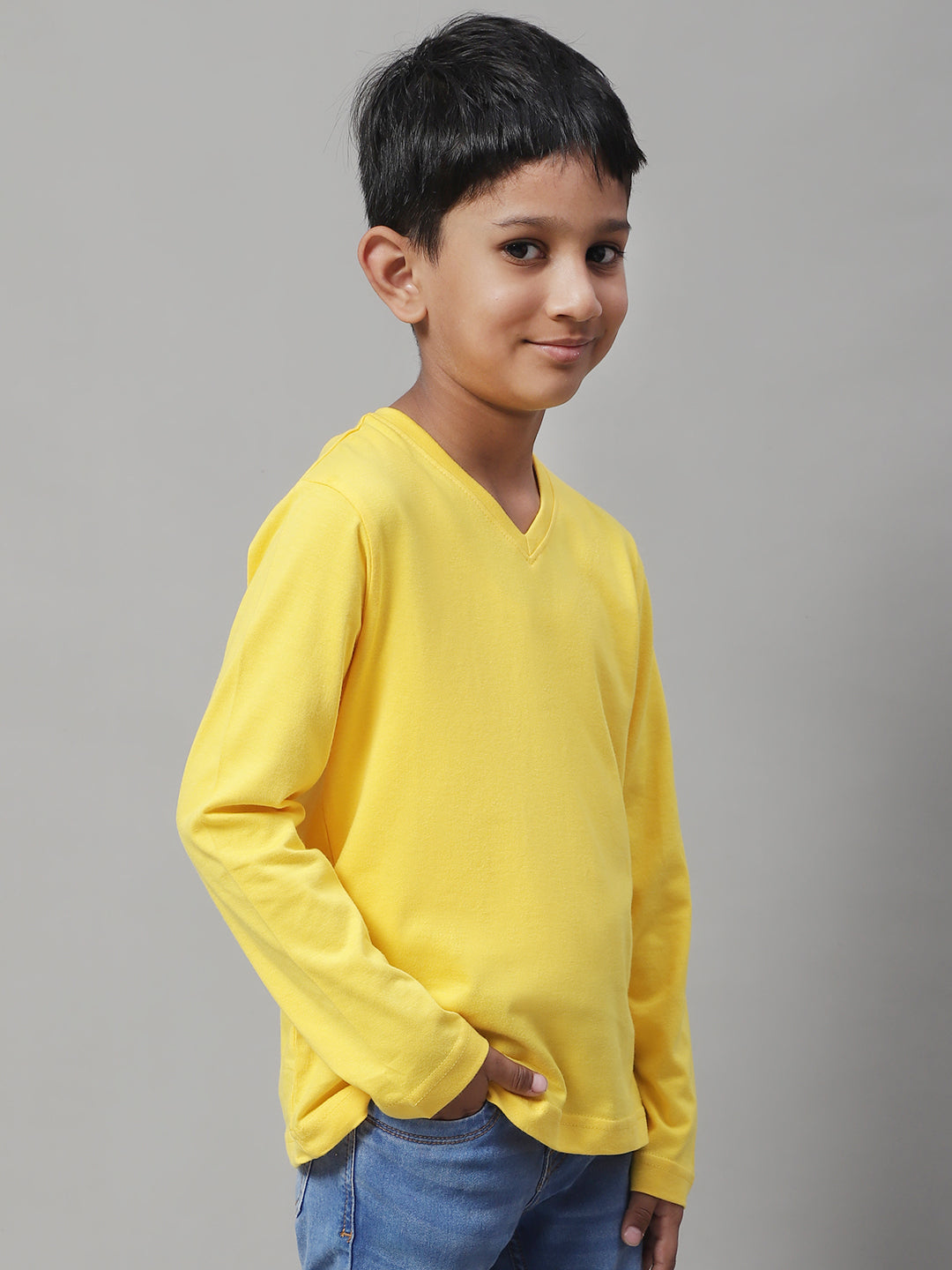 Classic Full Sleeves V-Neck Solid 2-7Y Kids T-Shirt - Friskers