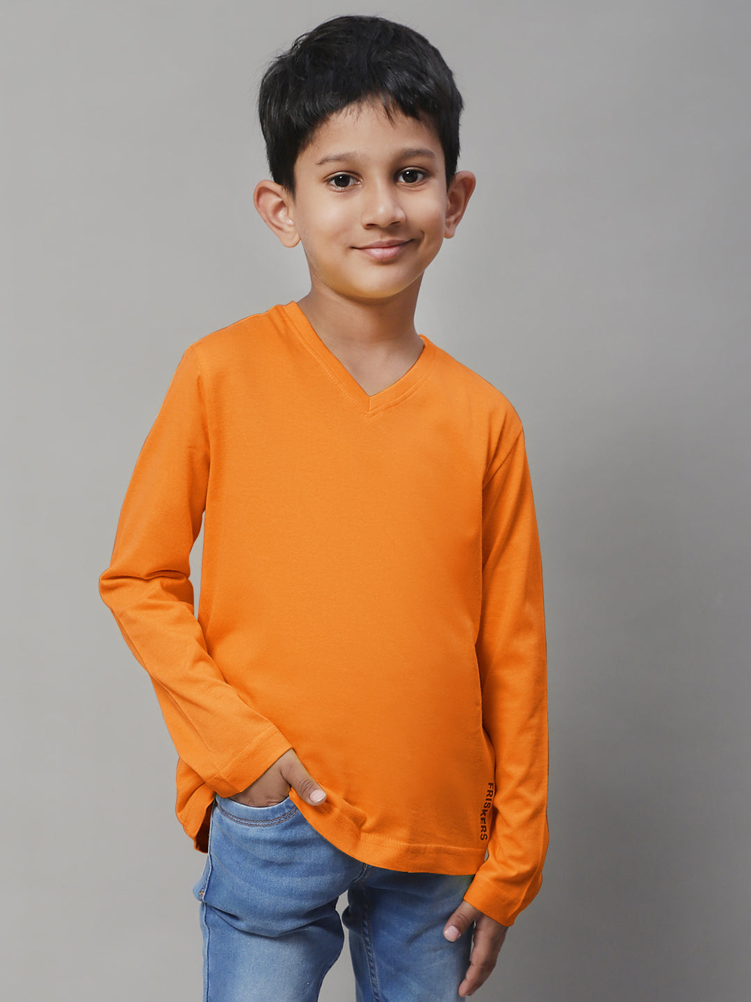 Classic Full Sleeves V-Neck Solid 7-12Y Kids T-Shirt - Friskers