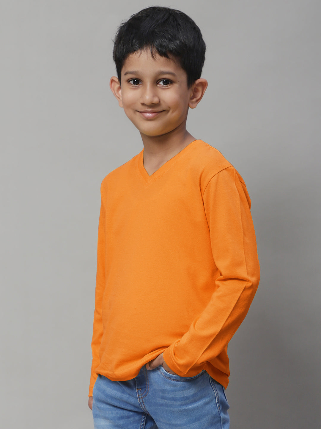 Classic Full Sleeves V-Neck Solid 7-12Y Kids T-Shirt - Friskers