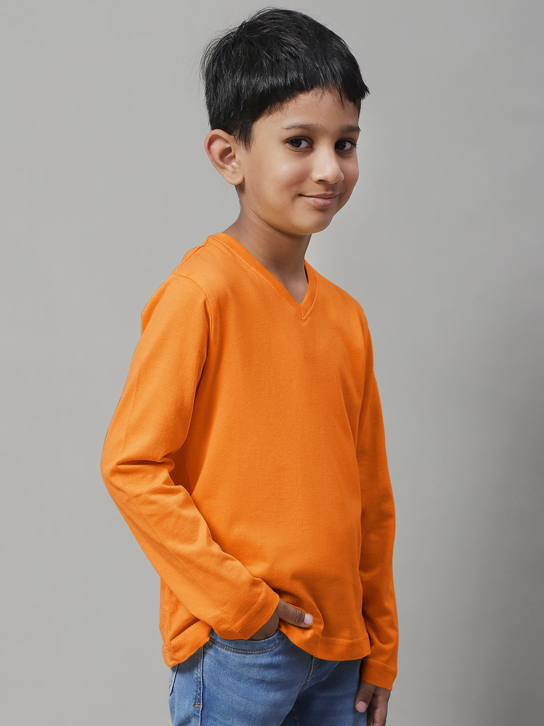 Classic Full Sleeves V-Neck Solid 7-12Y Kids T-Shirt - Friskers