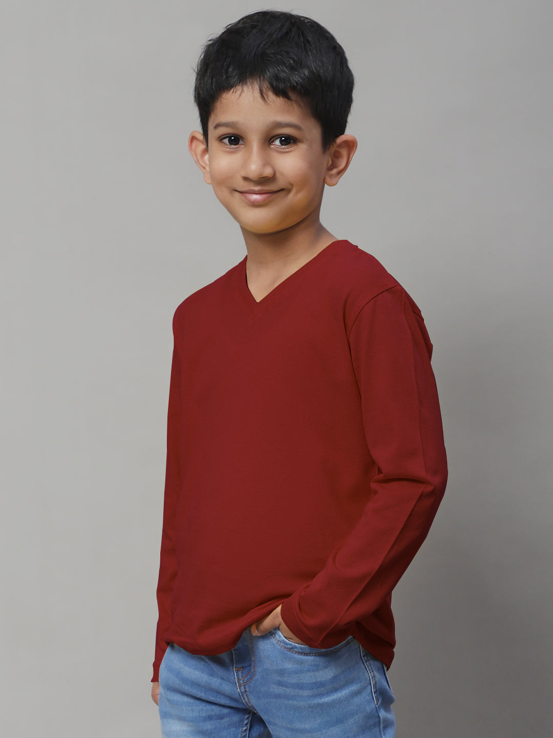 Classic Full Sleeves V-Neck Solid 2-7Y Kids T-Shirt - Friskers