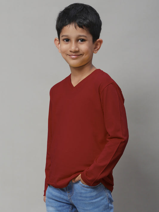 Classic Full Sleeves V-Neck Solid 7-12Y Kids T-Shirt - Friskers