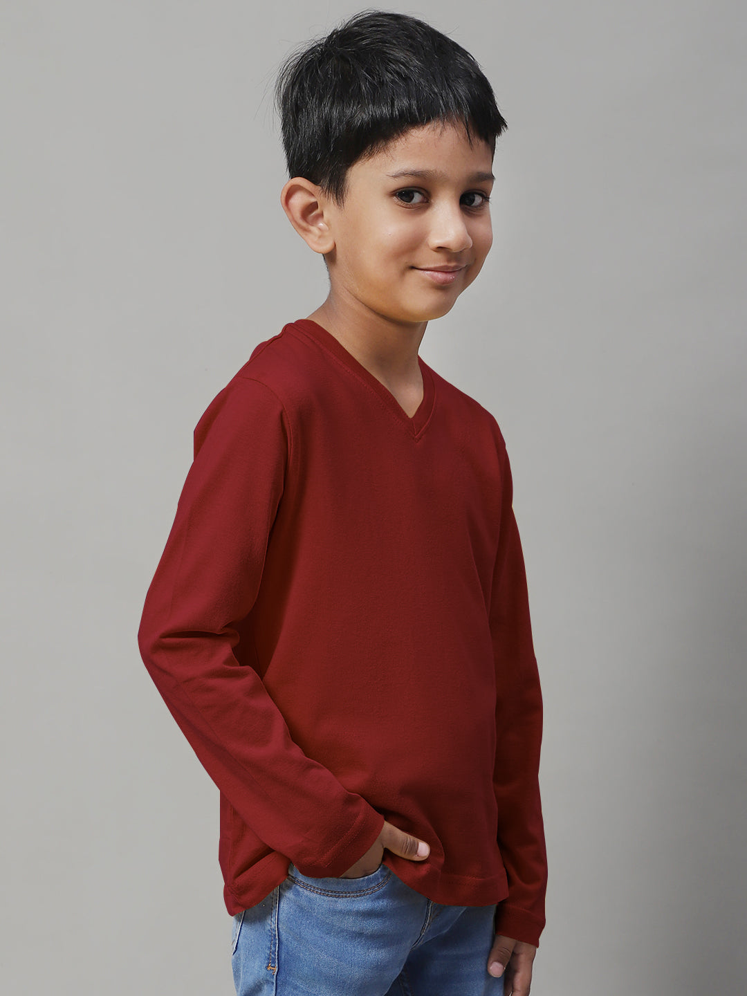 Classic Full Sleeves V-Neck Solid 7-12Y Kids T-Shirt - Friskers