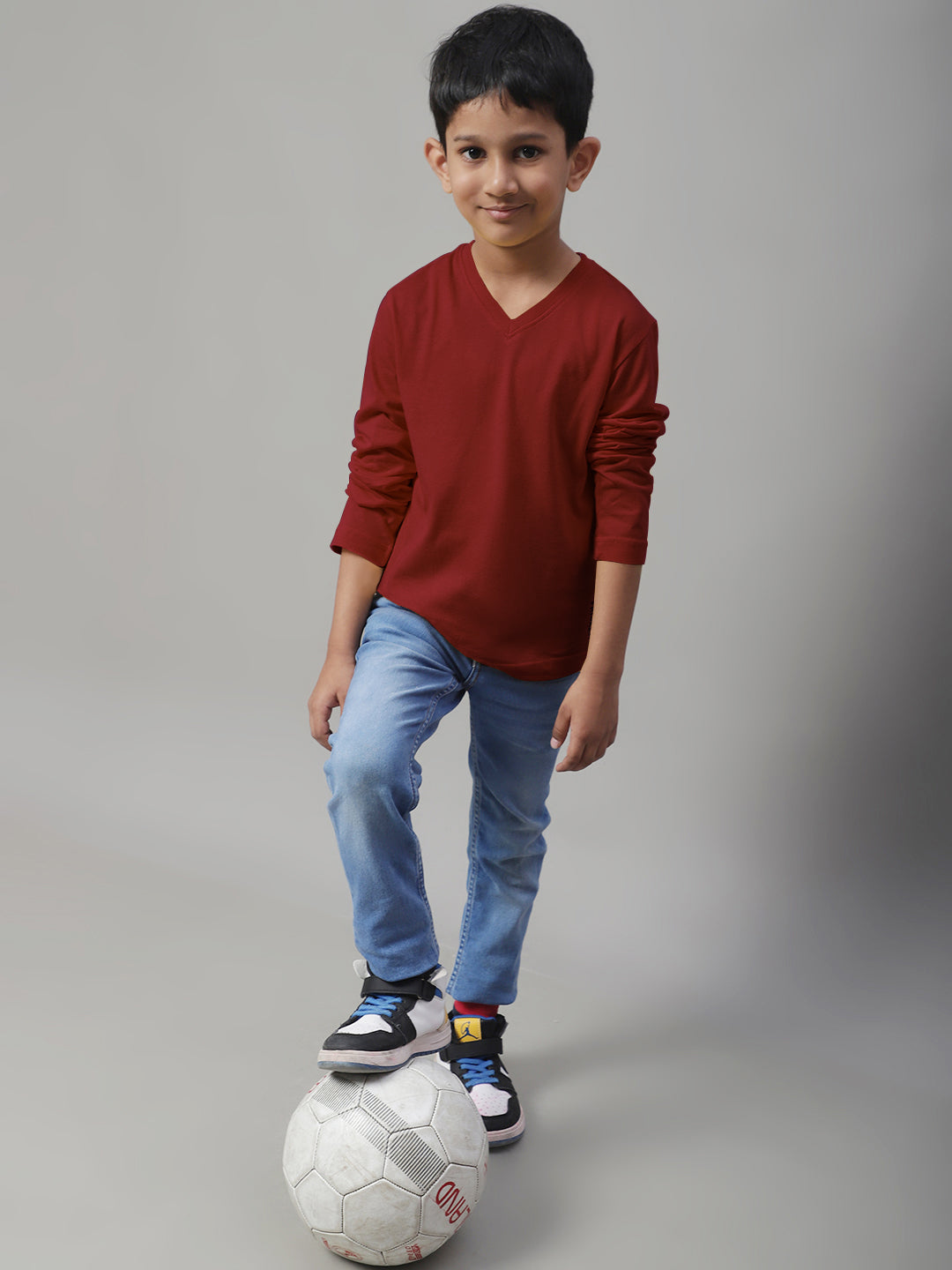 Classic Full Sleeves V-Neck Solid 2-7Y Kids T-Shirt - Friskers