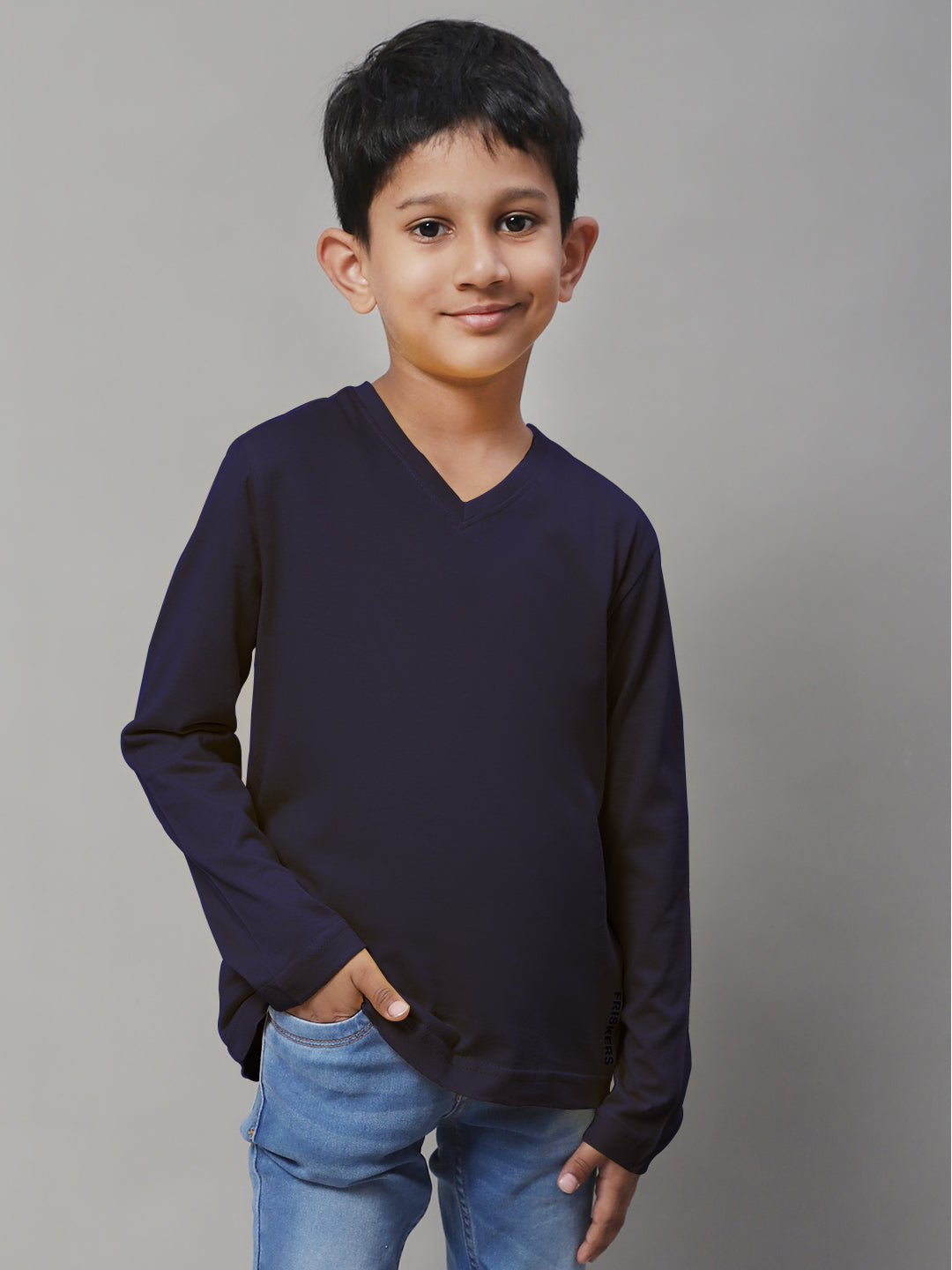 Classic Full Sleeves V-Neck Solid 2-7Y Kids T-Shirt - Friskers