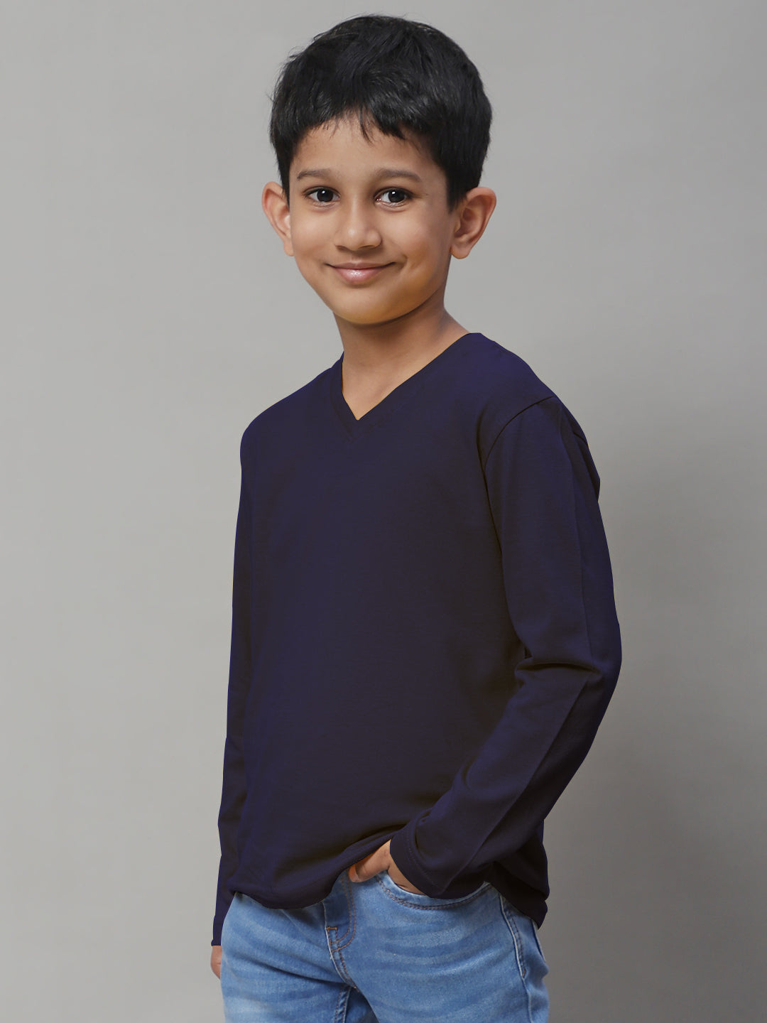 Classic Full Sleeves V-Neck Solid 7-12Y Kids T-Shirt - Friskers