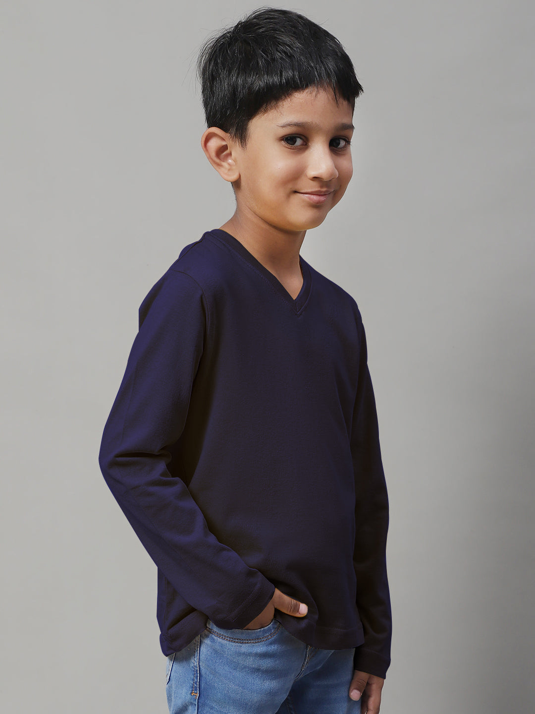Classic Full Sleeves V-Neck Solid 7-12Y Kids T-Shirt - Friskers