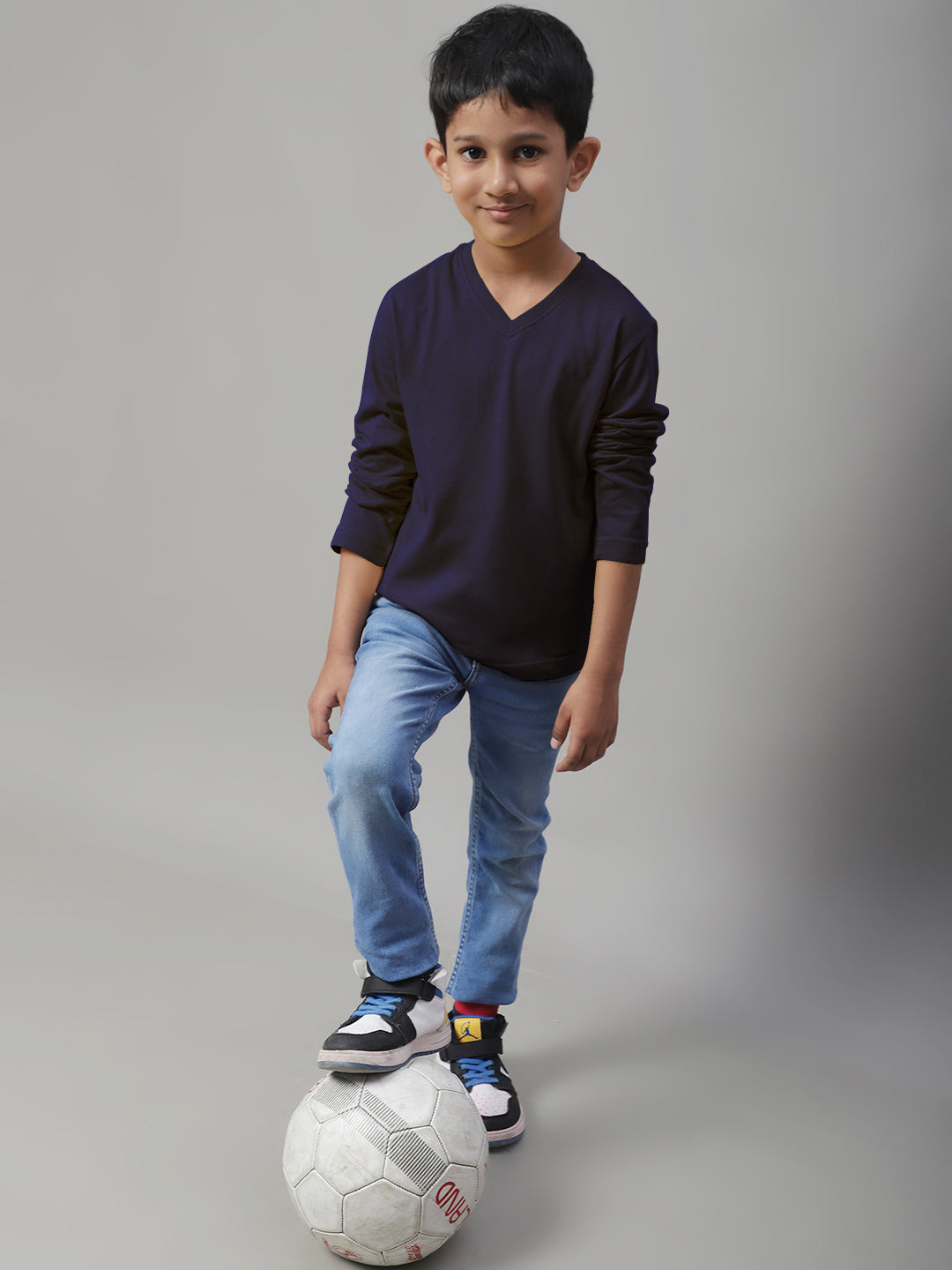 Classic Full Sleeves V-Neck Solid 7-12Y Kids T-Shirt - Friskers