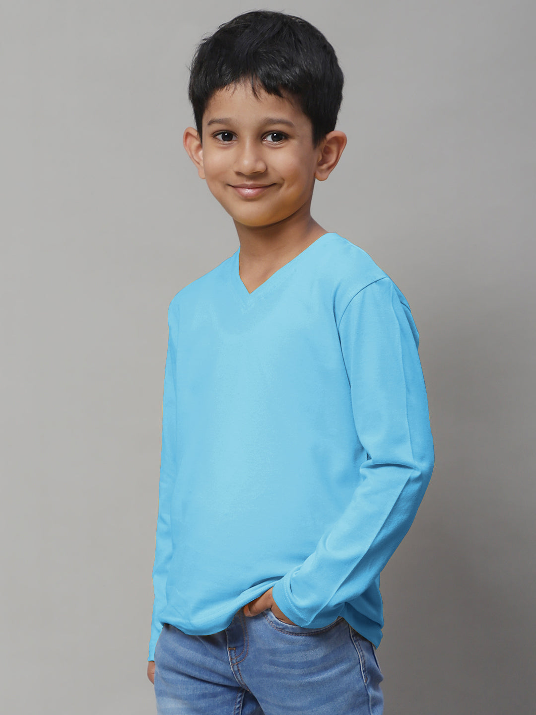 Classic Full Sleeves V-Neck Solid 7-12Y Kids T-Shirt - Friskers
