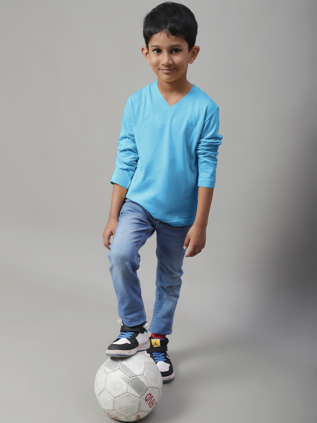Classic Full Sleeves V-Neck Solid 7-12Y Kids T-Shirt - Friskers