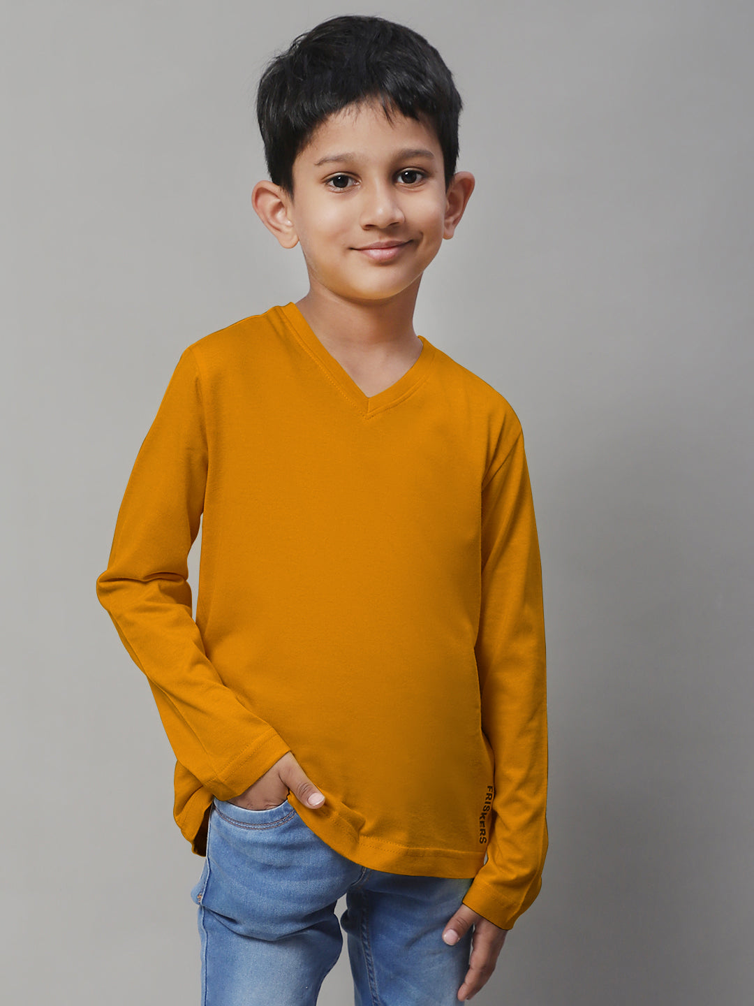 Classic Full Sleeves V-Neck Solid 7-12Y Kids T-Shirt - Friskers