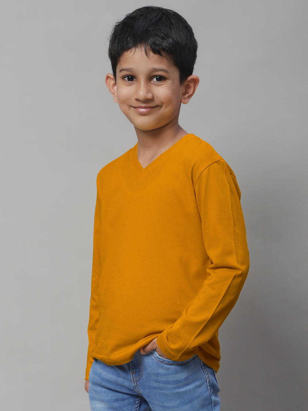 Classic Full Sleeves V-Neck Solid 7-12Y Kids T-Shirt - Friskers