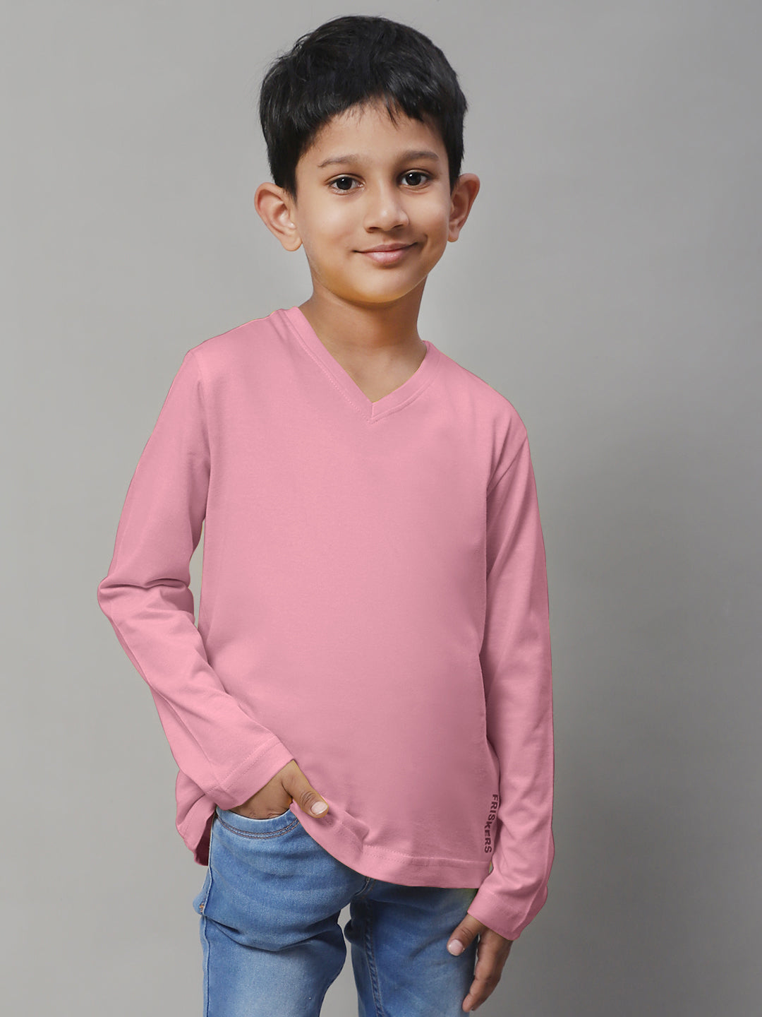 Classic Full Sleeves V-Neck Solid 2-7Y Kids T-Shirt - Friskers