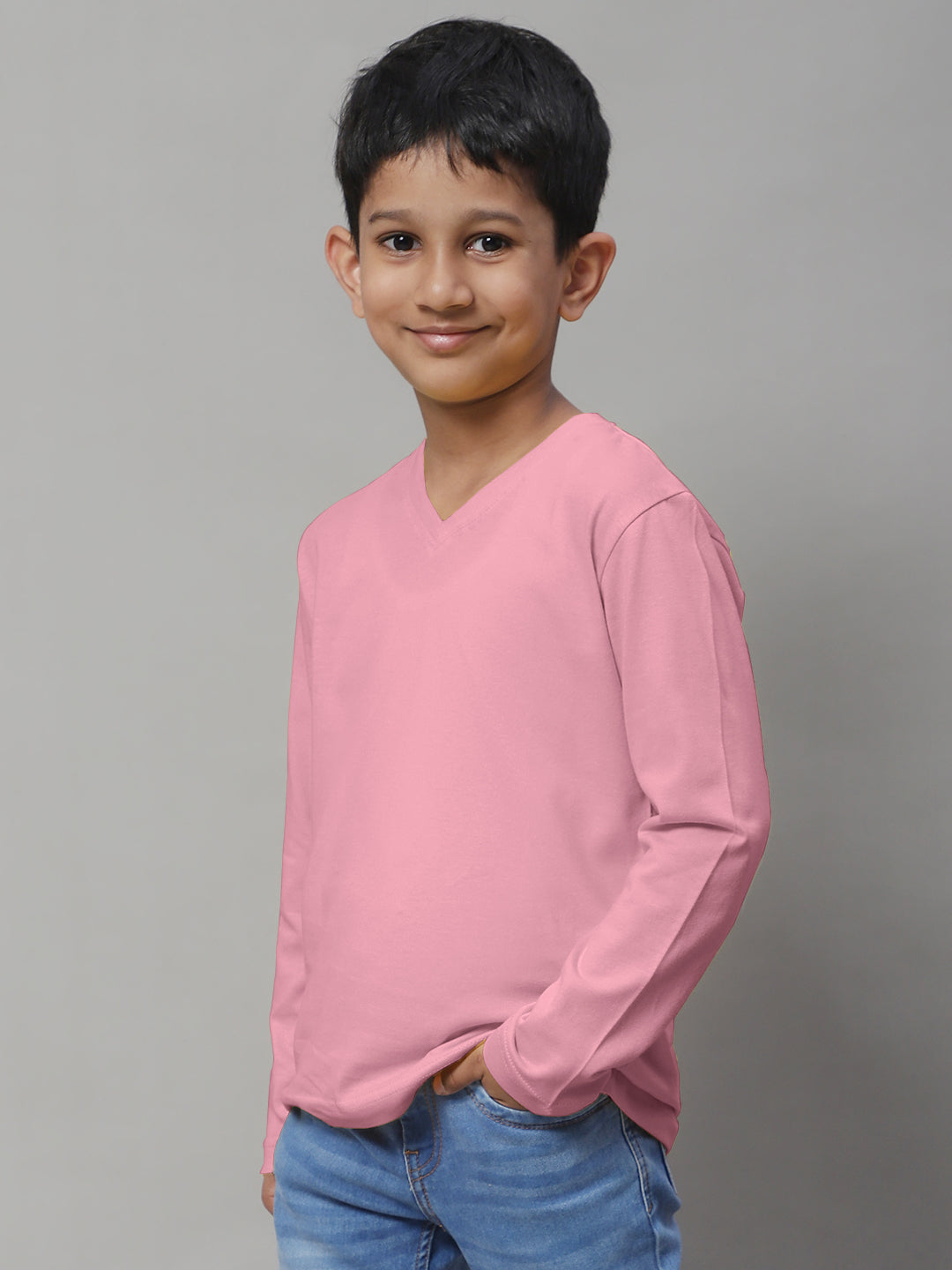 Classic Full Sleeves V-Neck Solid 7-12Y Kids T-Shirt - Friskers
