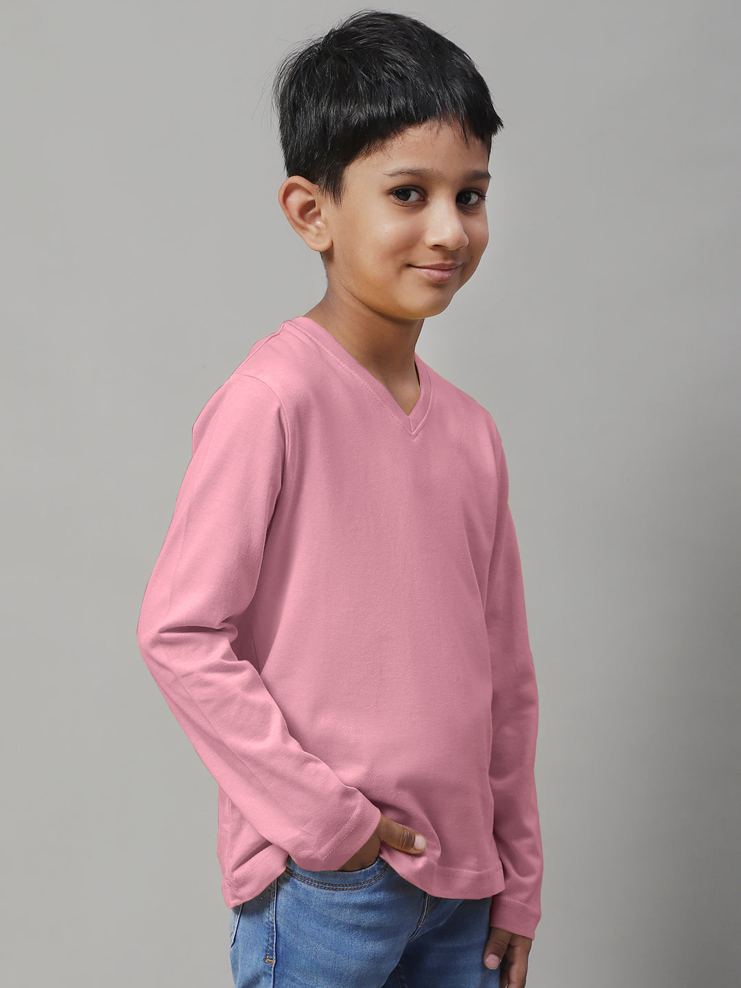 Classic Full Sleeves V-Neck Solid 7-12Y Kids T-Shirt - Friskers