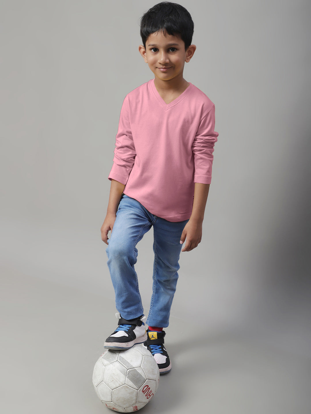 Classic Full Sleeves V-Neck Solid 7-12Y Kids T-Shirt - Friskers