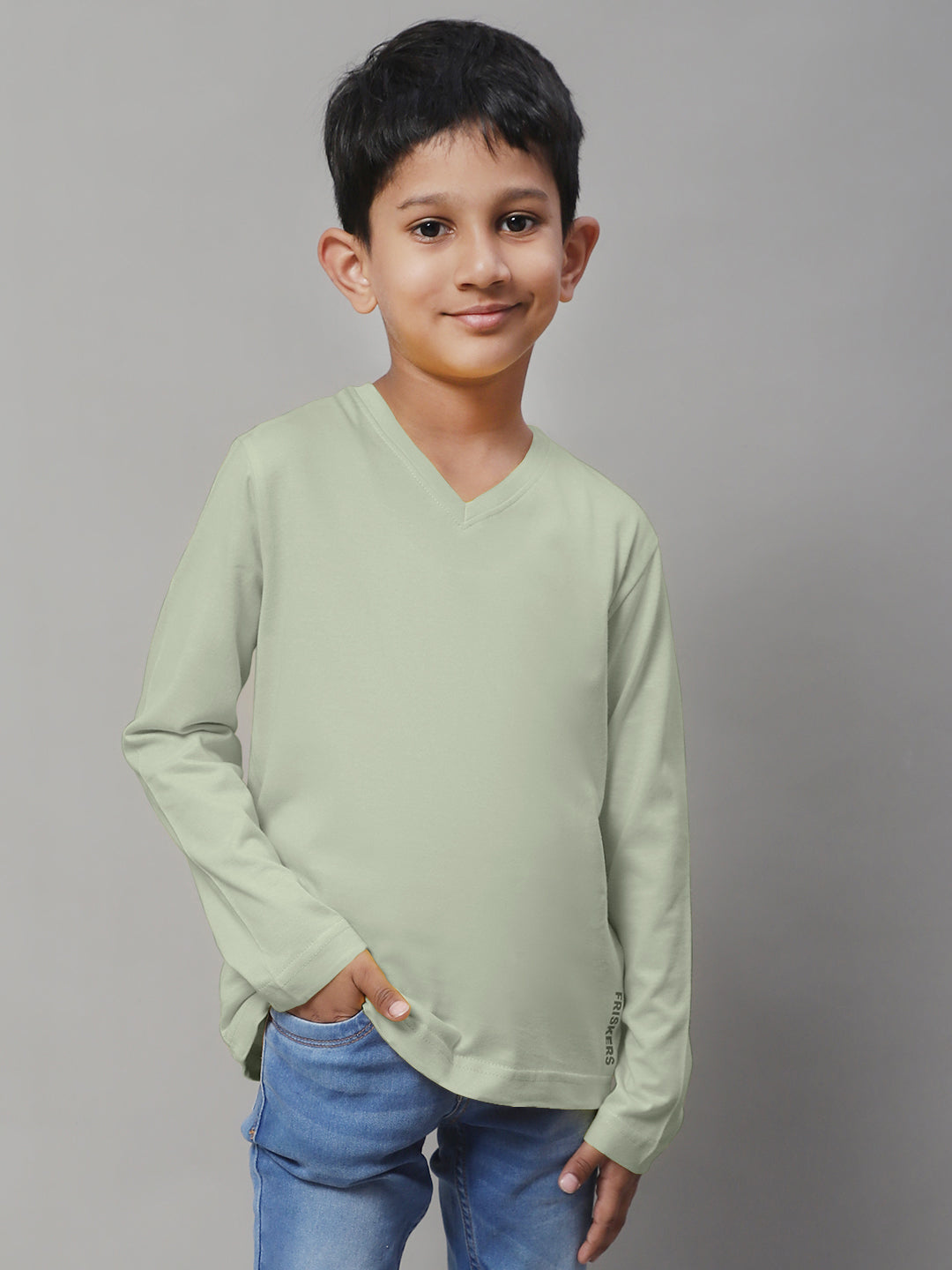 Classic Full Sleeves V-Neck Solid 7-12Y Kids T-Shirt - Friskers
