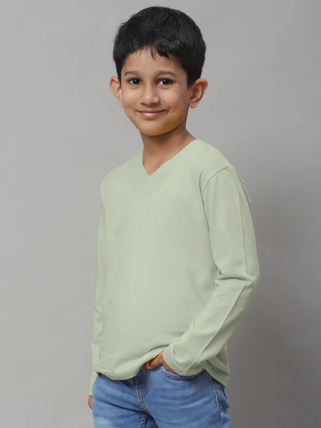 Classic Full Sleeves V-Neck Solid 2-7Y Kids T-Shirt - Friskers