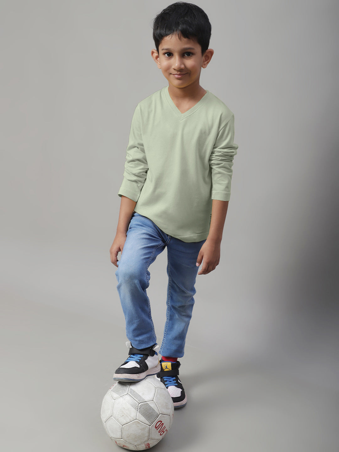 Classic Full Sleeves V-Neck Solid 2-7Y Kids T-Shirt - Friskers