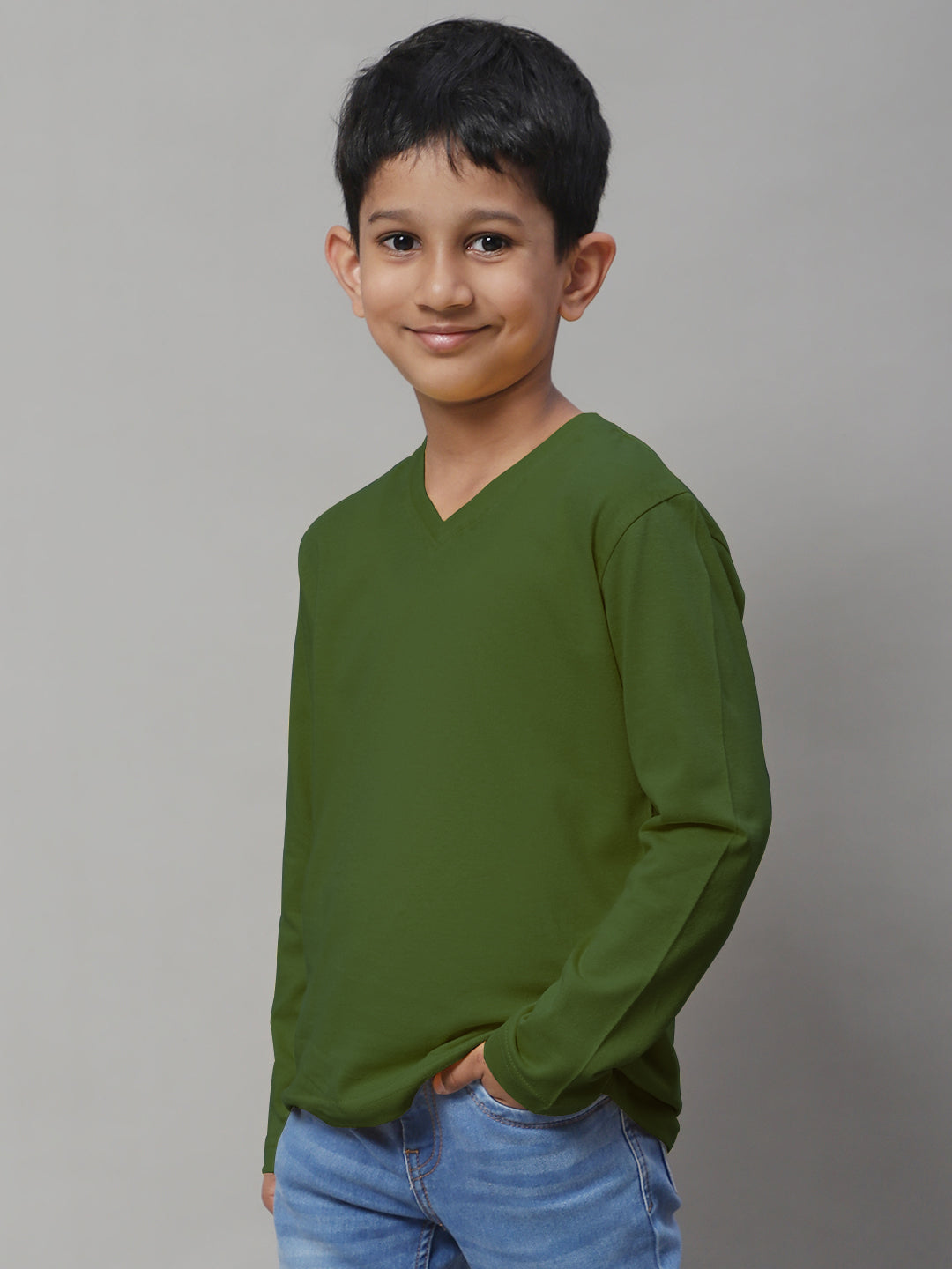 Classic Full Sleeves V-Neck Solid 7-12Y Kids T-Shirt - Friskers
