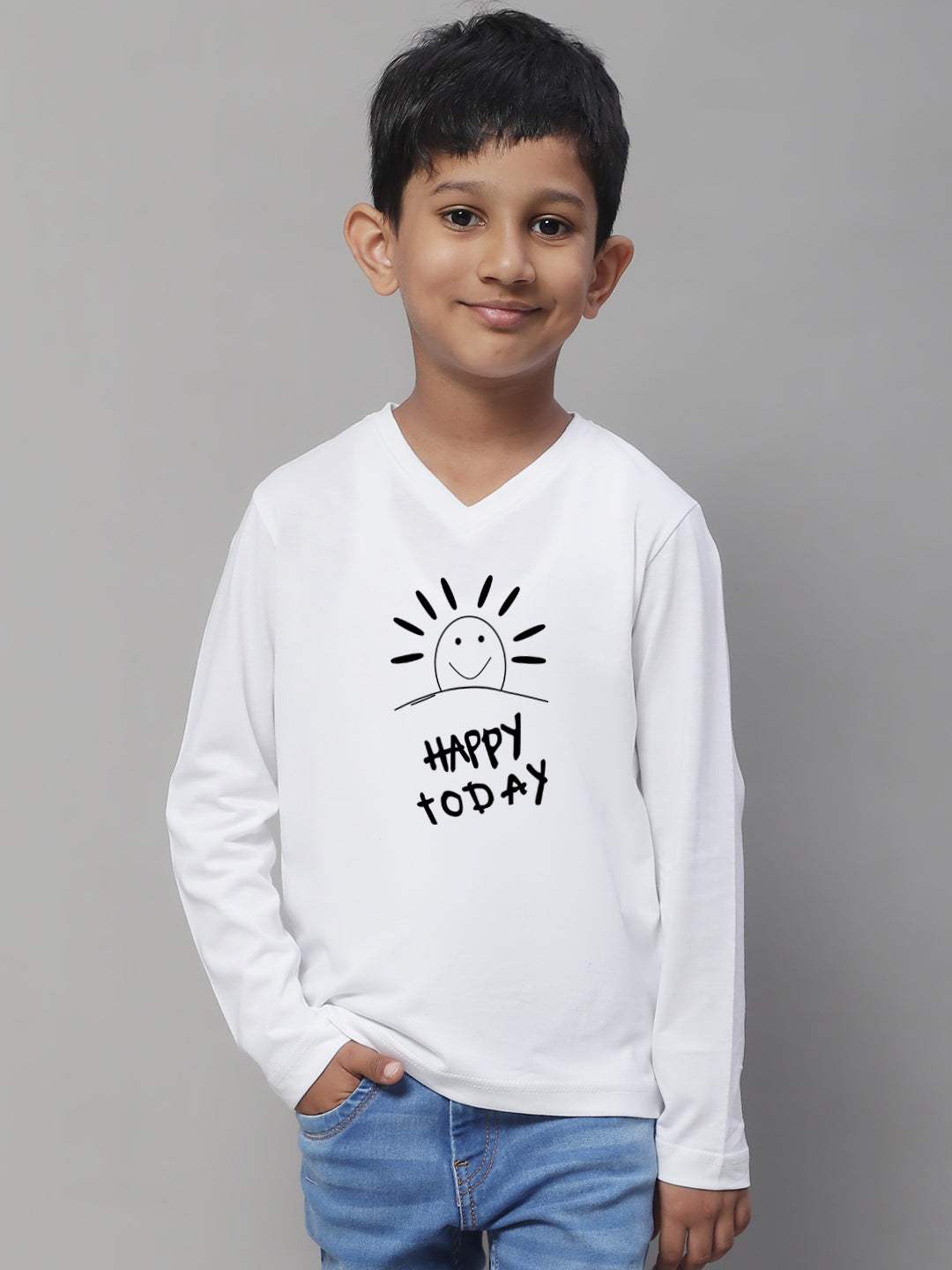Boys Happy Today Full Sleeves Printed T-Shirt - Friskers