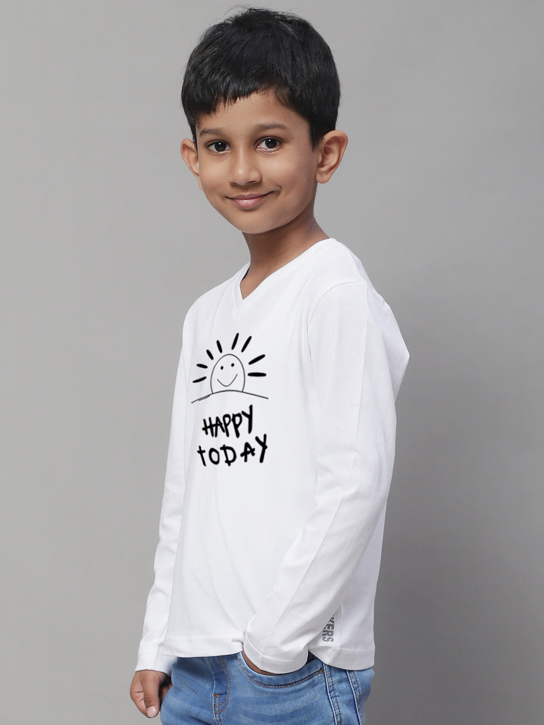 Boys Happy Today Full Sleeves Printed T-Shirt - Friskers