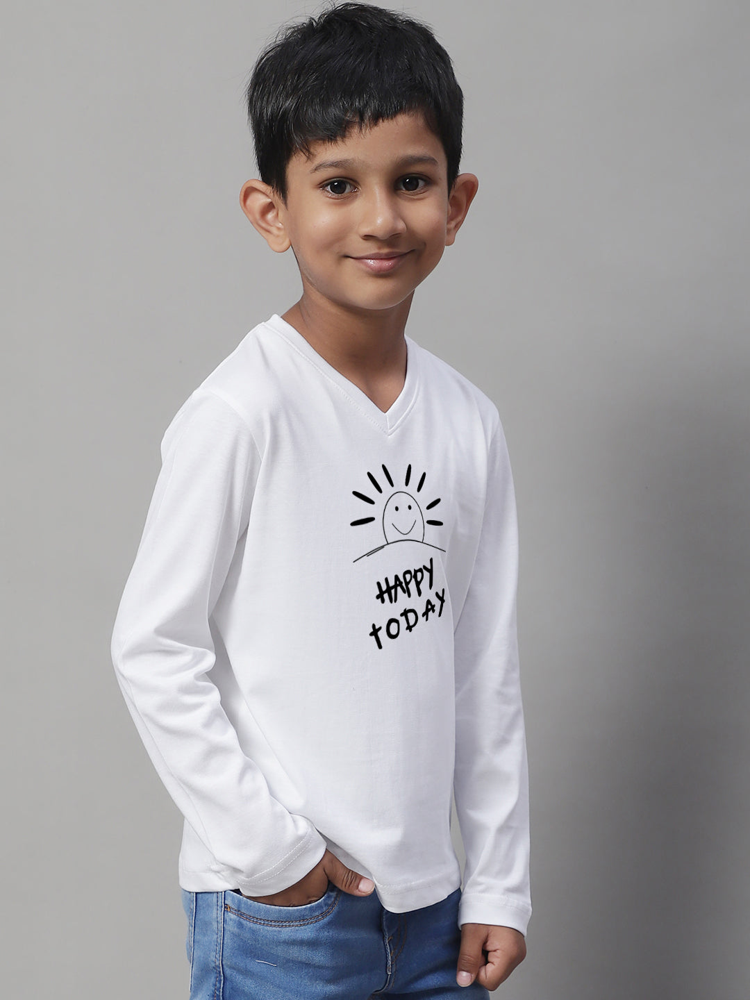 Boys Happy Today Full Sleeves Printed T-Shirt - Friskers