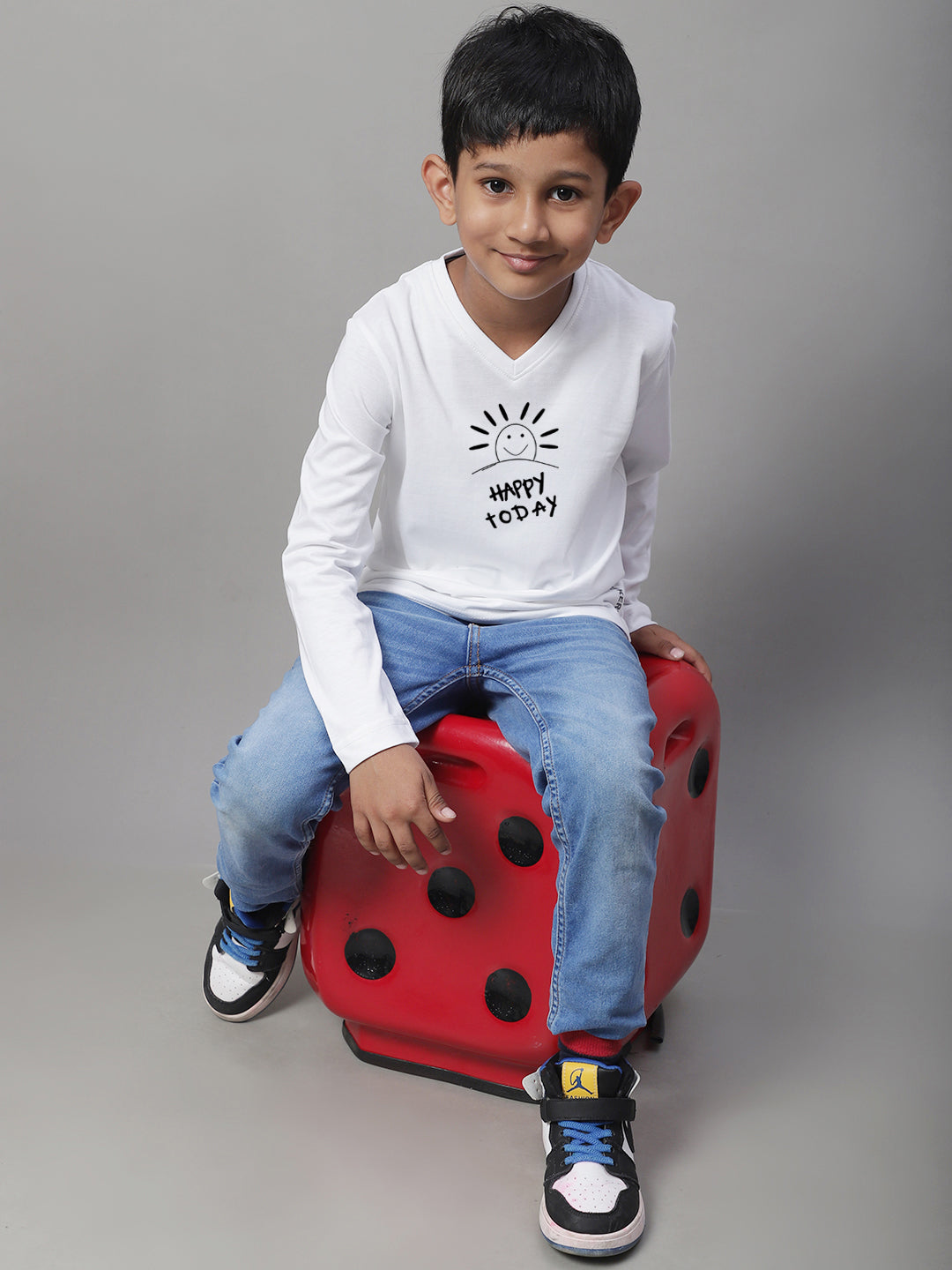 Boys Happy Today Full Sleeves Printed T-Shirt - Friskers